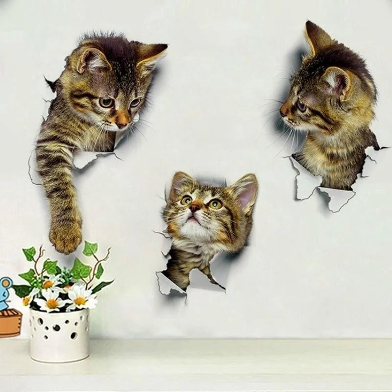 Bedroom Furniture - 3pcs 3D Cute Cat Self-adhesive Removable