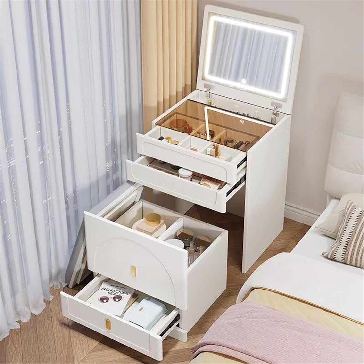 Dressing Table Vanity With Lighted Mirror - 3 in 1 Vanity Desk with