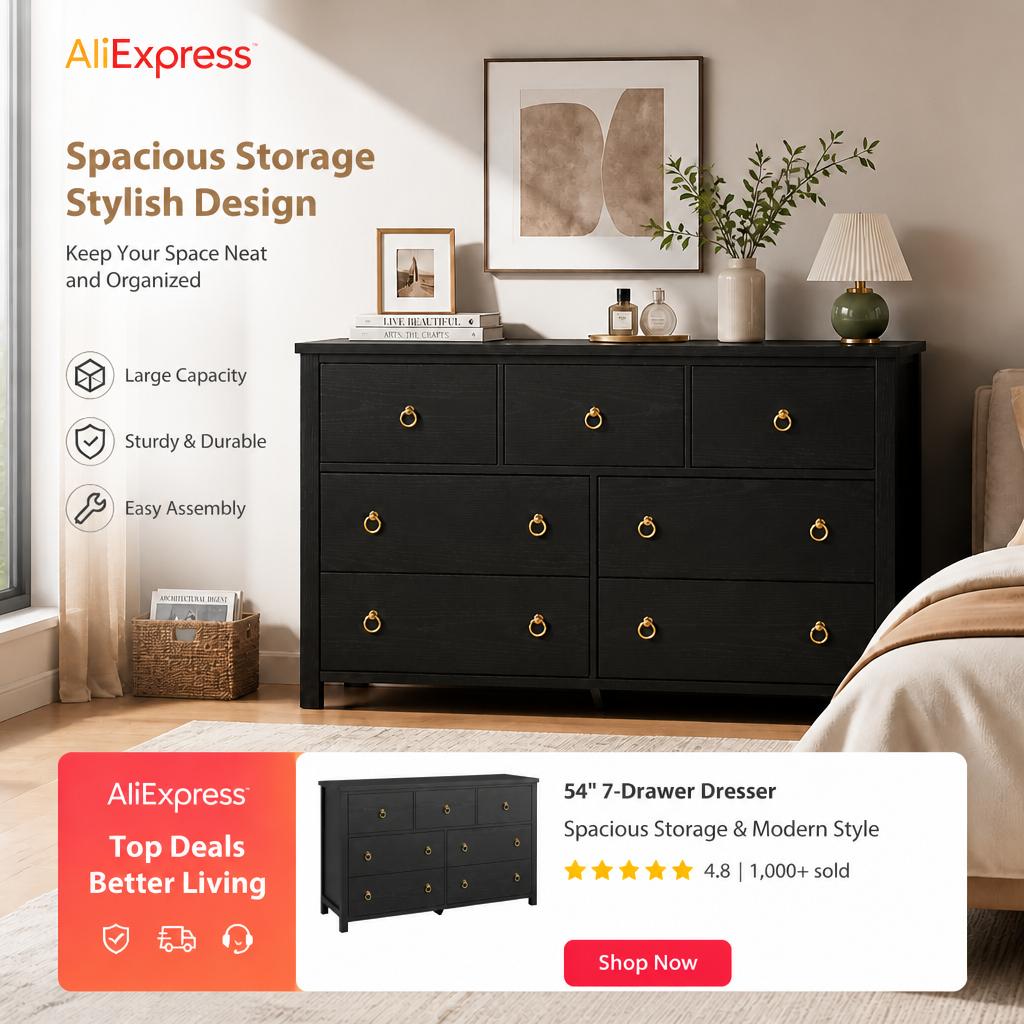 Bedroom Furniture - Garvee7 Drawer Dresser for Bedroom, 54''