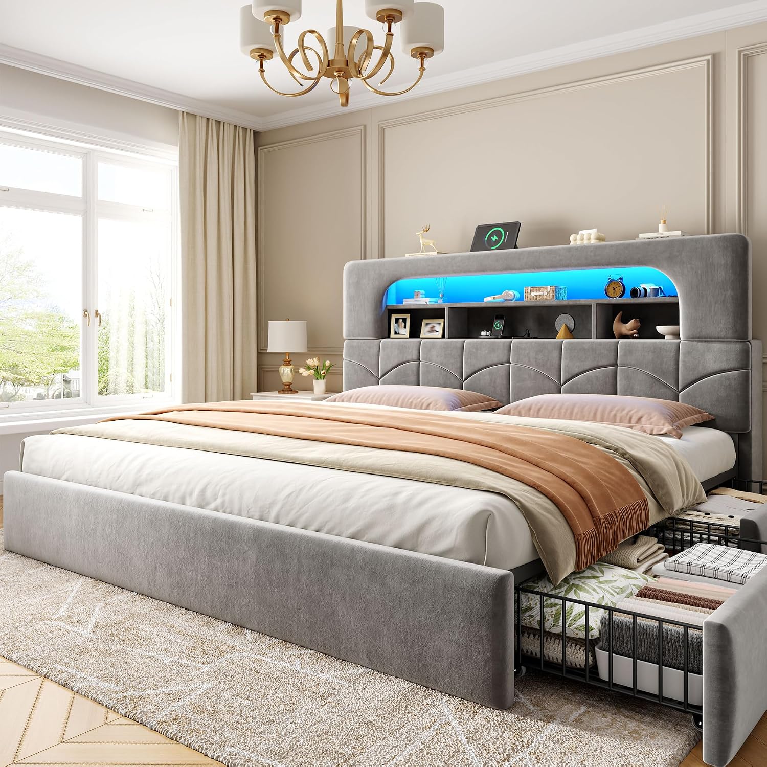 King Size Bed Frame With Storage Drawers - King Size Bed Frame with 4