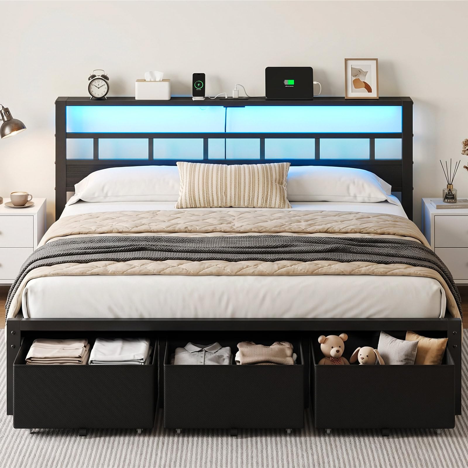 King Size Bed Frame With Storage Drawers - King Size Bed Frame with 3