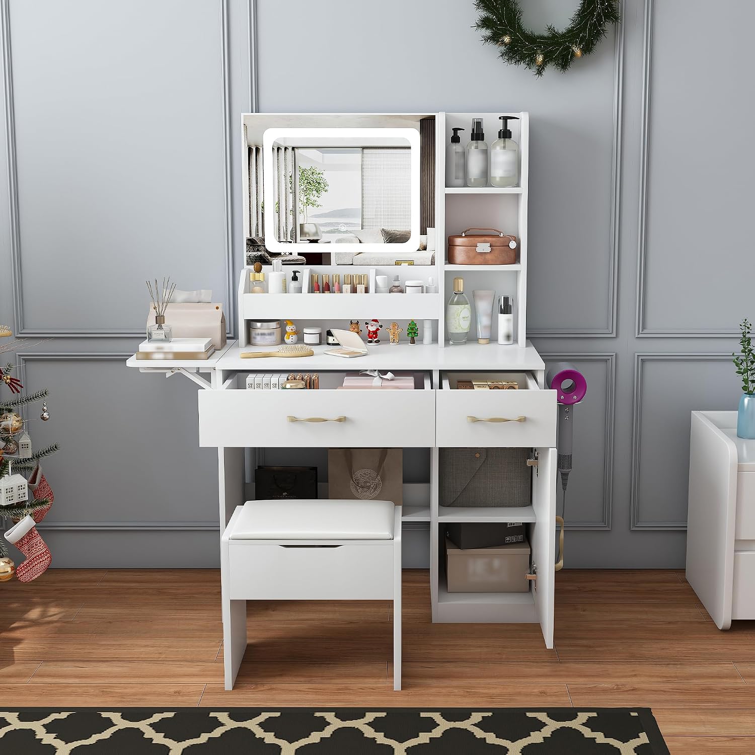 Dressing Table Vanity With Lighted Mirror - Vanity Desk with LED Mirror Lights