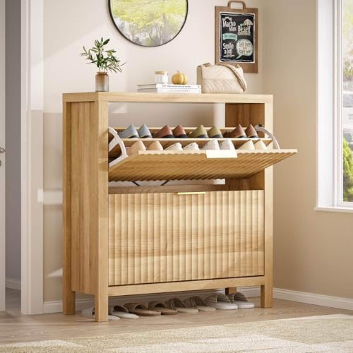 Fluted Shoe Cabinet Storage wi - đánh giá và giá Shoe Rack Cabinet Narrow Entryway