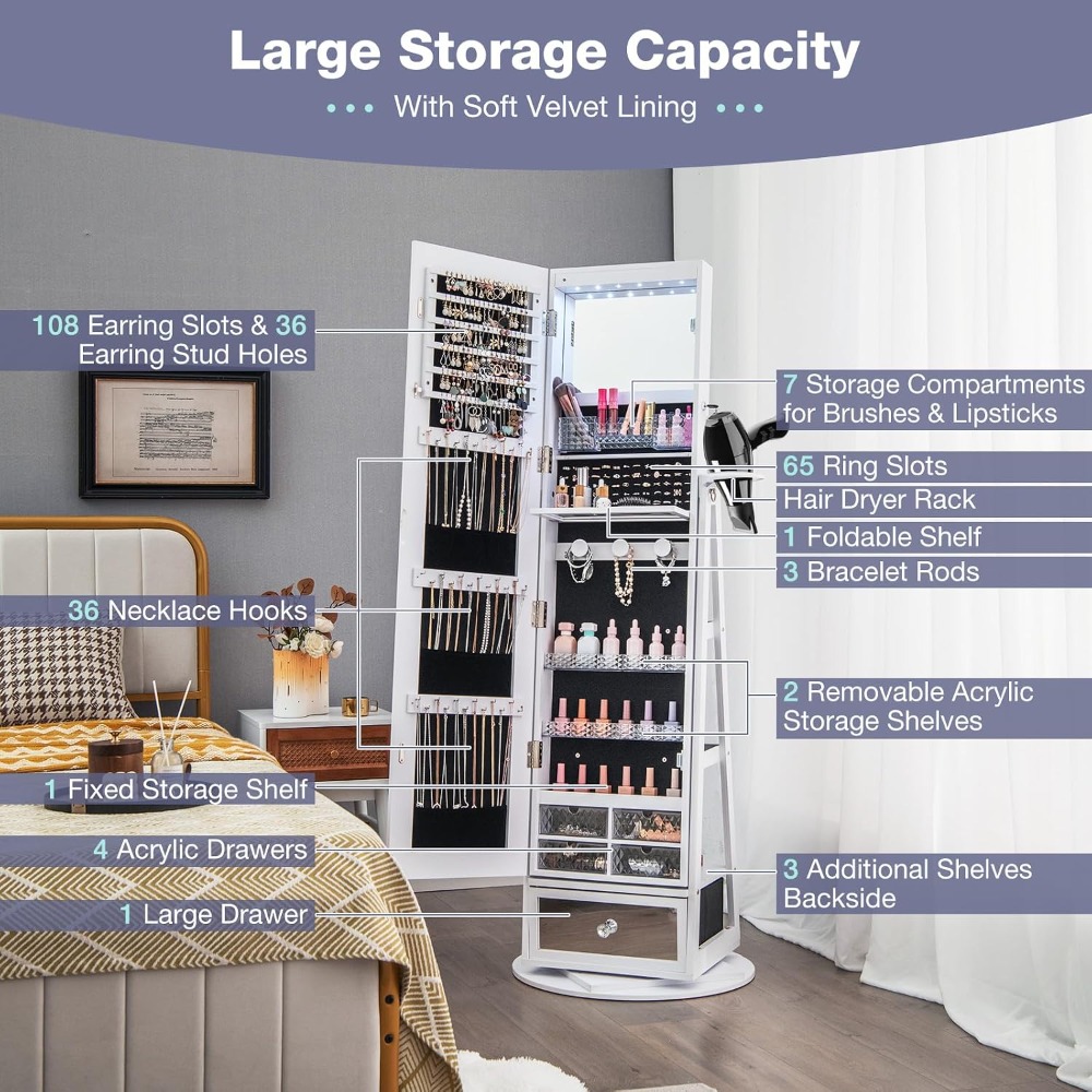 360° Swivel Jewelry Cabinet Ar - đánh giá và giá Full Length Mirror Jewelry Armoire