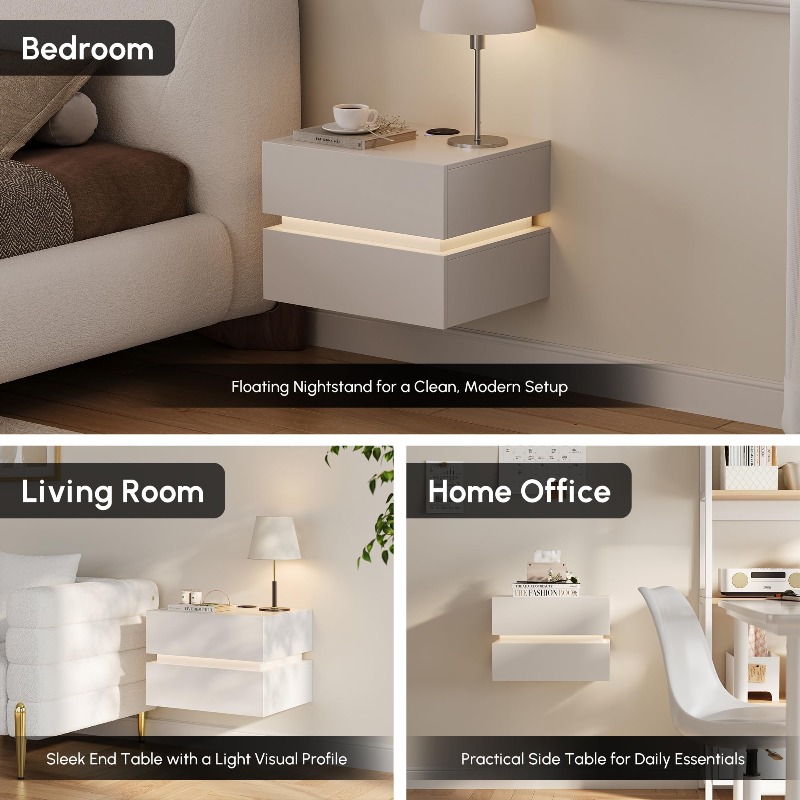 Set of 2 Floating Nightstands  - đánh giá và giá Floating Nightstand With Led Light
