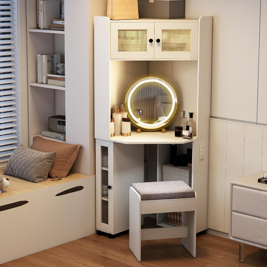 Corner Vanity Desk with Mirror - đánh giá và giá Dressing Table Vanity With Lighted Mirror