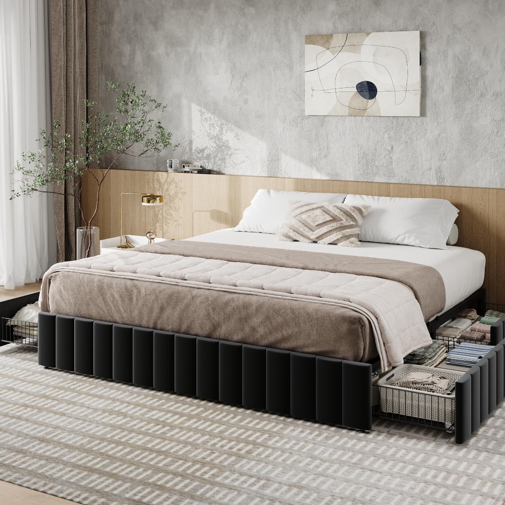King Size Platform Bed Frame w - đánh giá và giá King Size Bed Frame With Storage Drawers