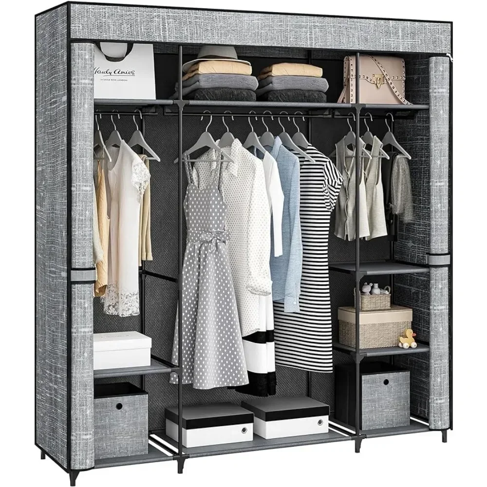 &Closet Wardrobe, 64.5-inch Po - đánh giá và giá Wardrobe Closet Portable Fabric Cover