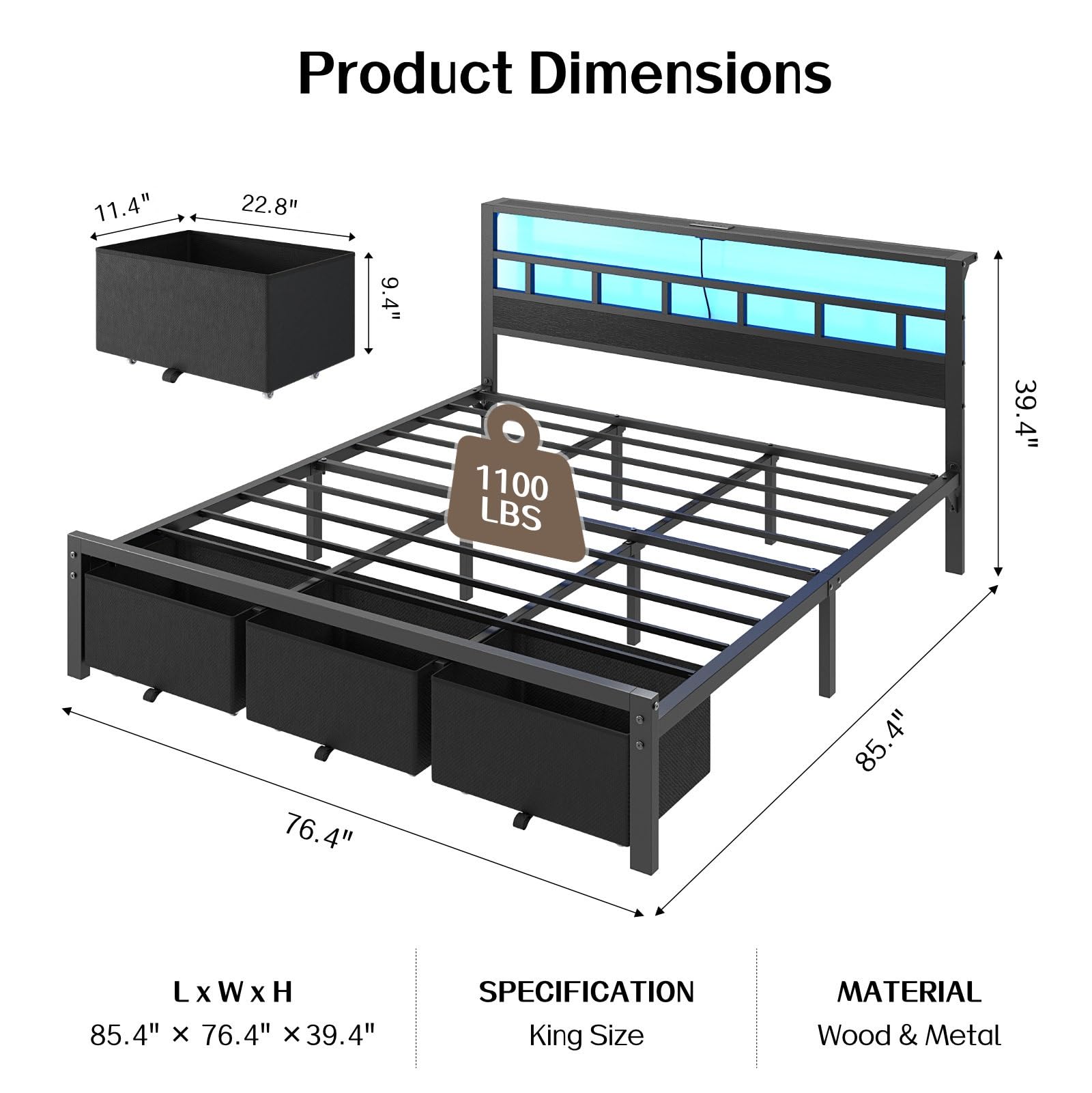 King Size Bed Frame with 3 Sto - đánh giá và giá King Size Bed Frame With Storage Drawers