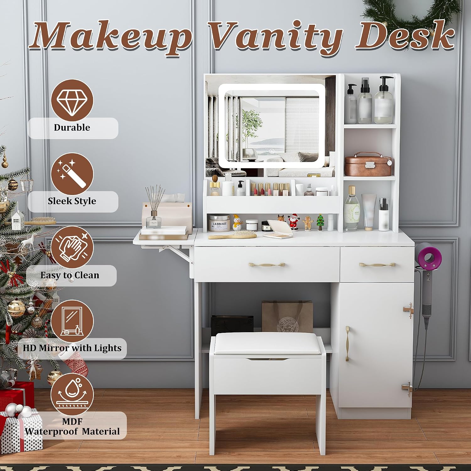 Vanity Desk with LED Mirror Li - đánh giá và giá Dressing Table Vanity With Lighted Mirror
