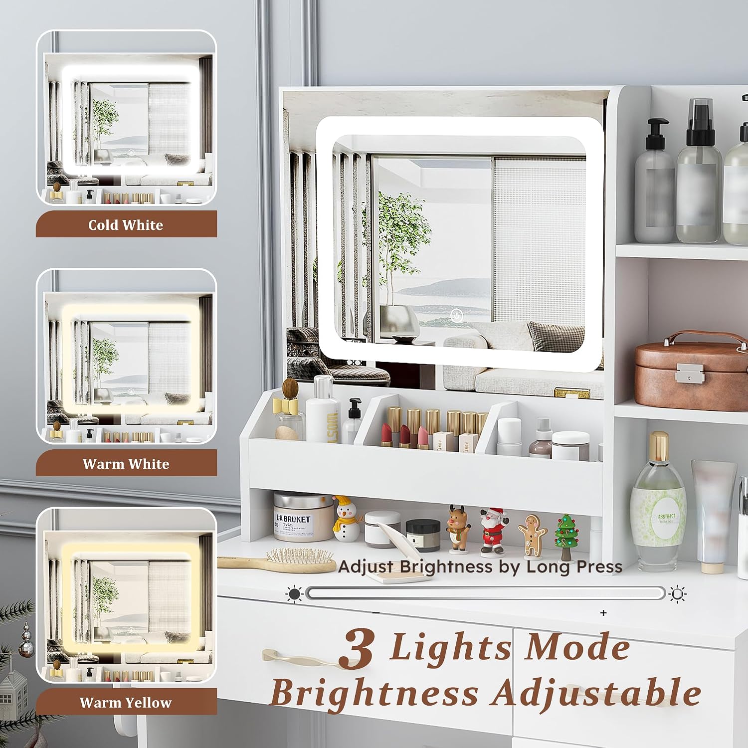 Vanity Desk with LED Mirror Li - đánh giá và giá Dressing Table Vanity With Lighted Mirror