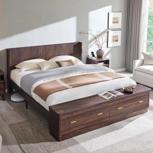 Fluted King Size Bed Frame wit - đánh giá và giá King Size Bed Frame With Storage Drawers